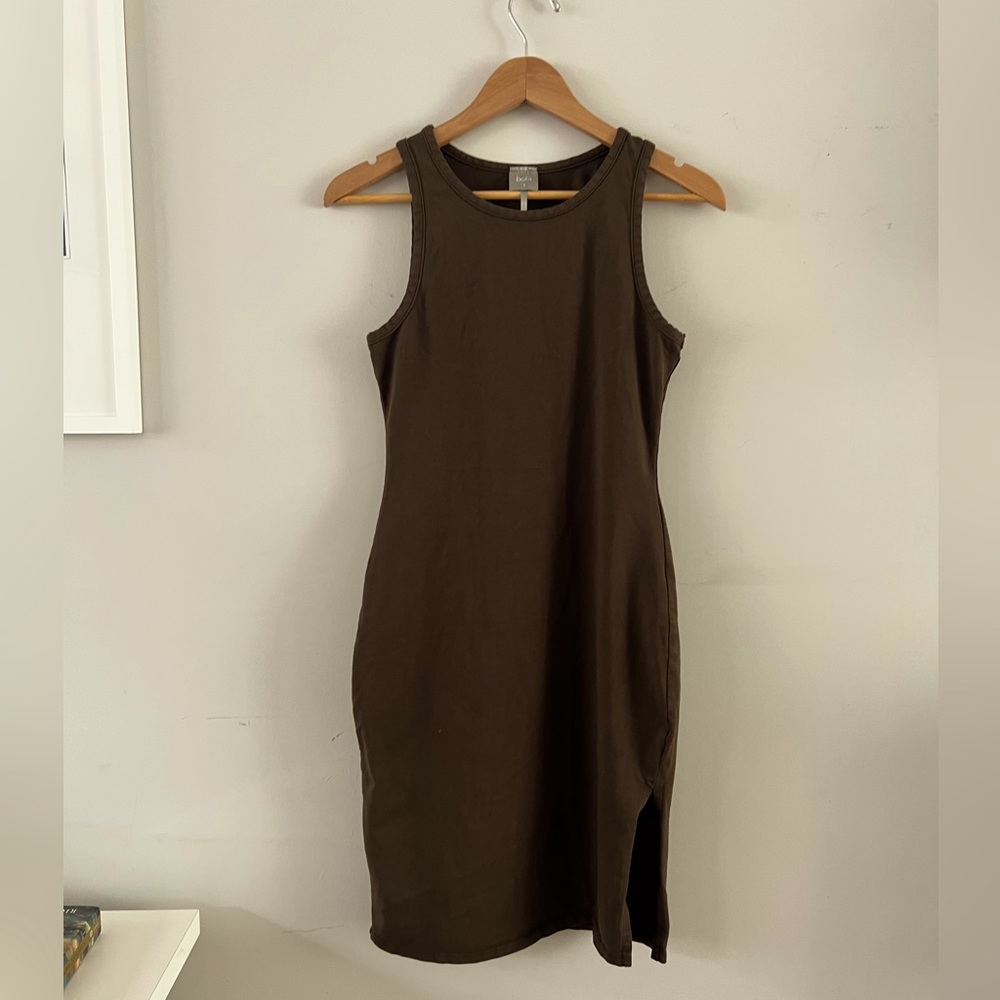 Bobi soft jersey chocolate midi sleeveless dress